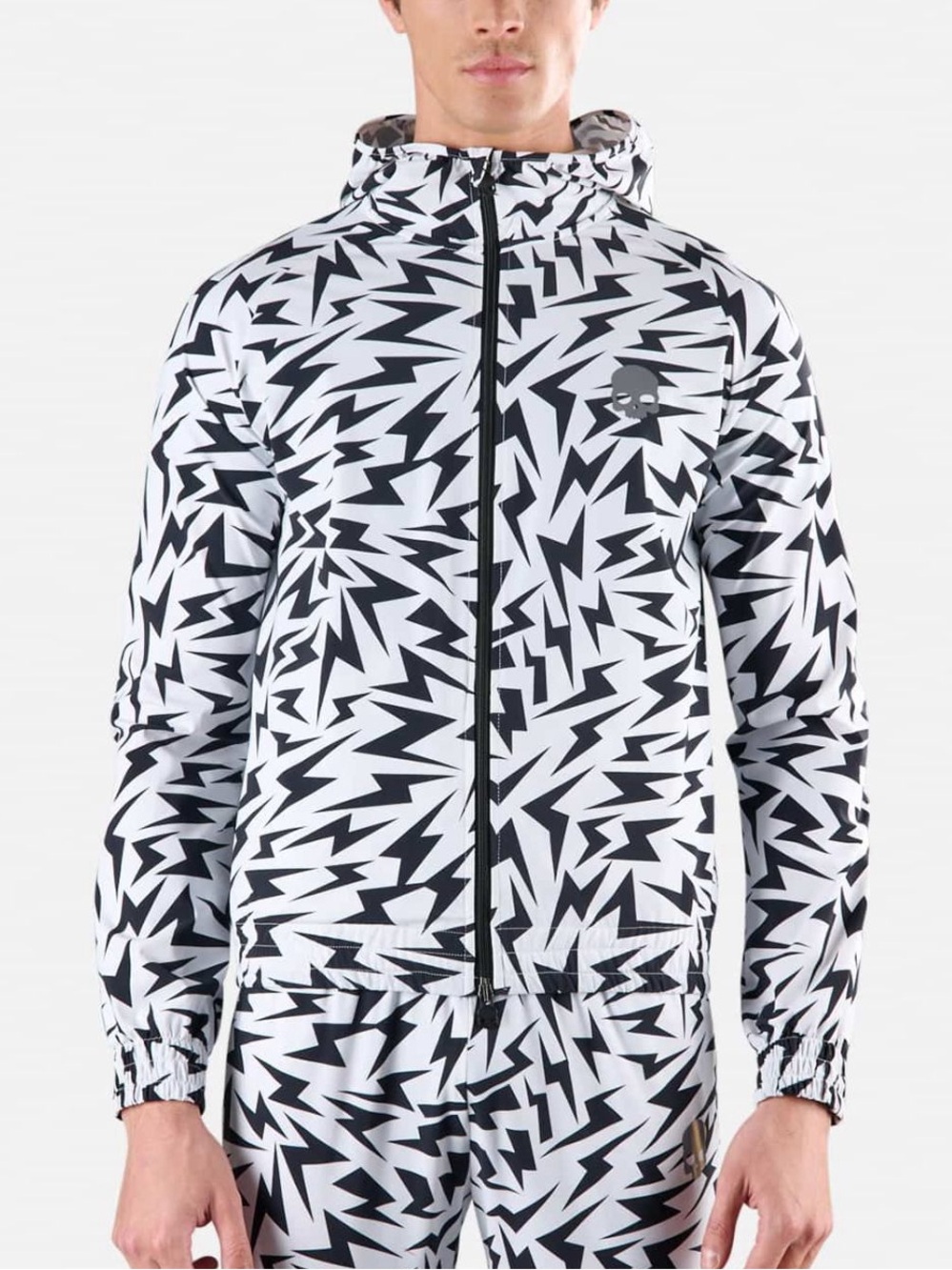 Hydrogen Tennis Jacket Thunders Tech White Lightning Bolt Windbreaker Hooded L